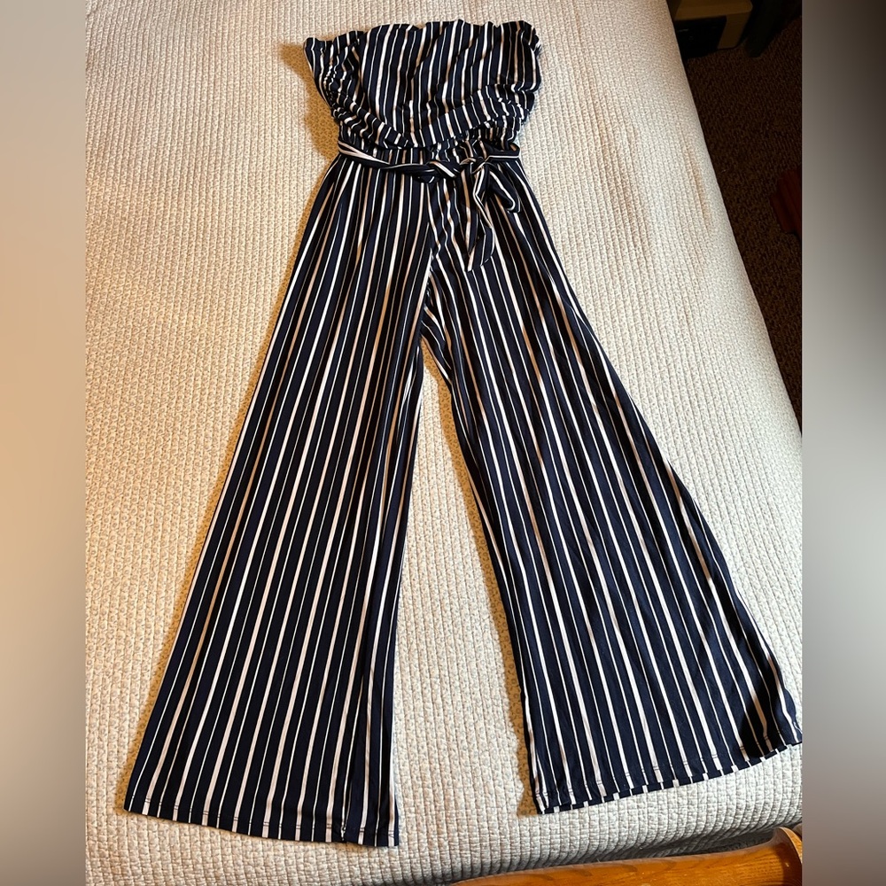 B Famous Navy and White Jumpsuit